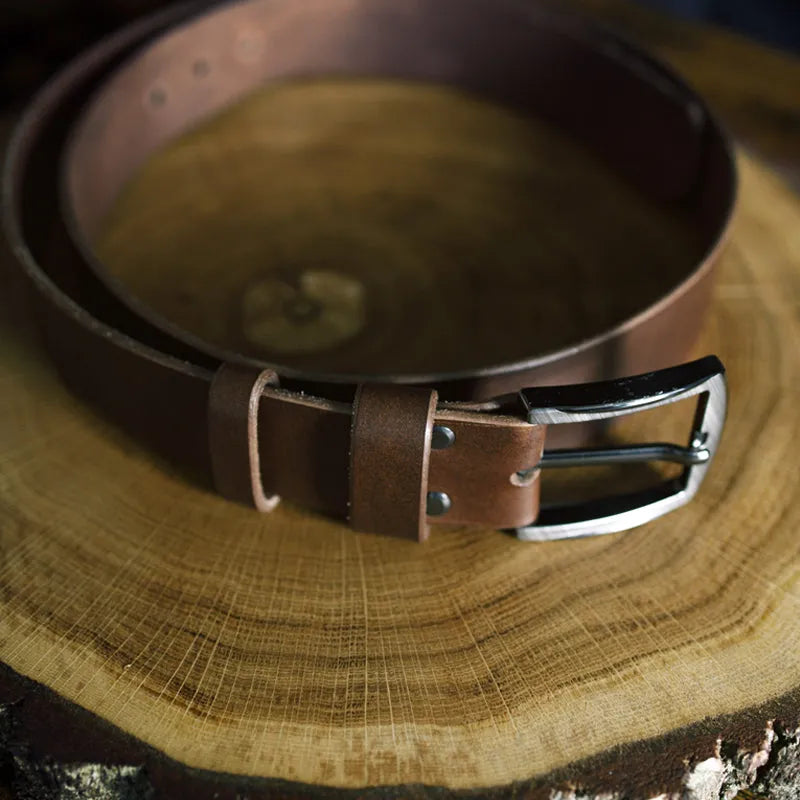 Męski pasek do spodni ze skóry naturalnej - koniakowy – CraftPoint