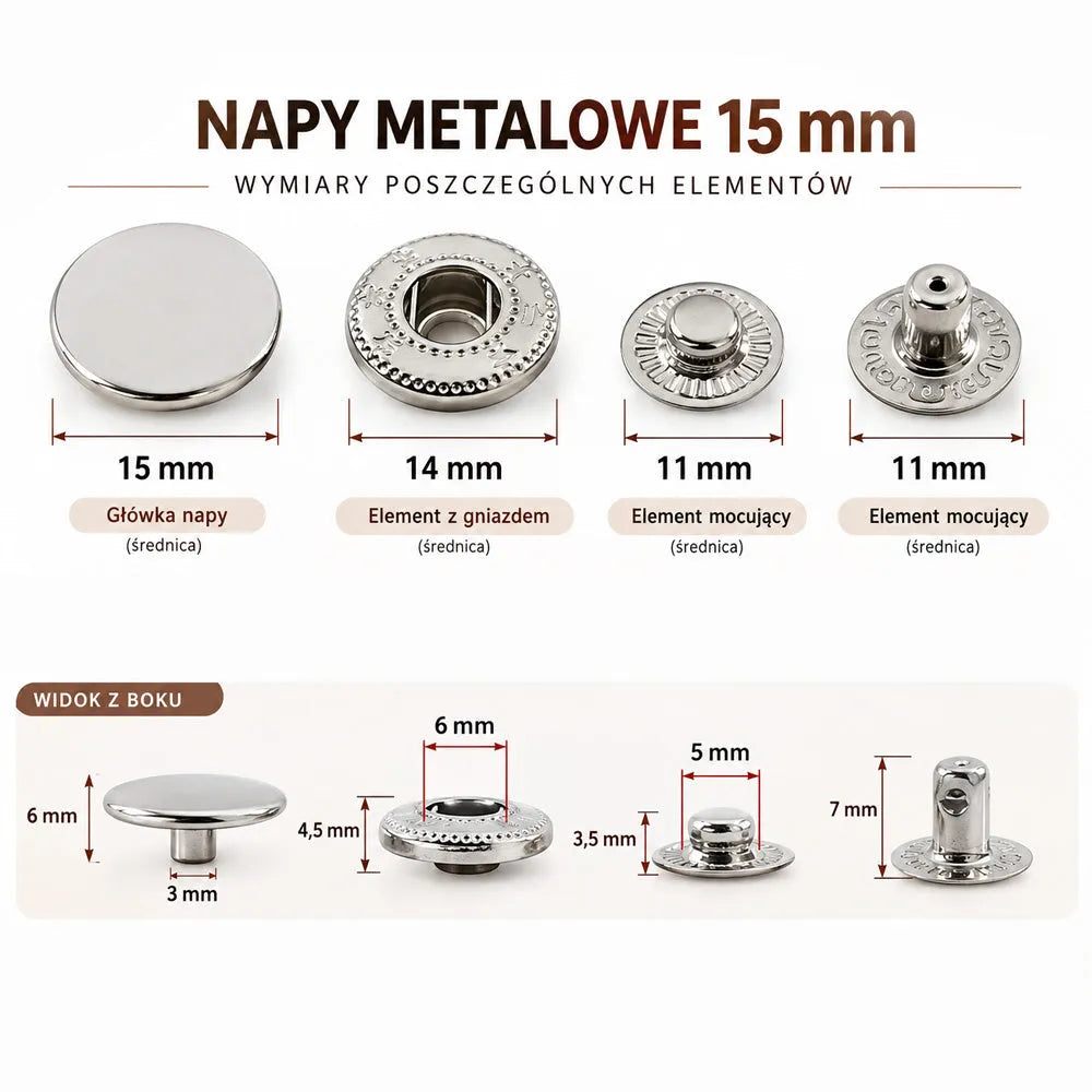 Napy (zatrzaski) 15mm - gun black - 10 kompletów – CraftPoint