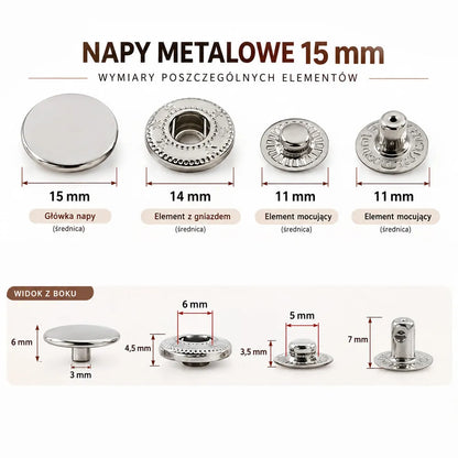 Napy (zatrzaski) 15mm - gun black - 10 kompletów – CraftPoint