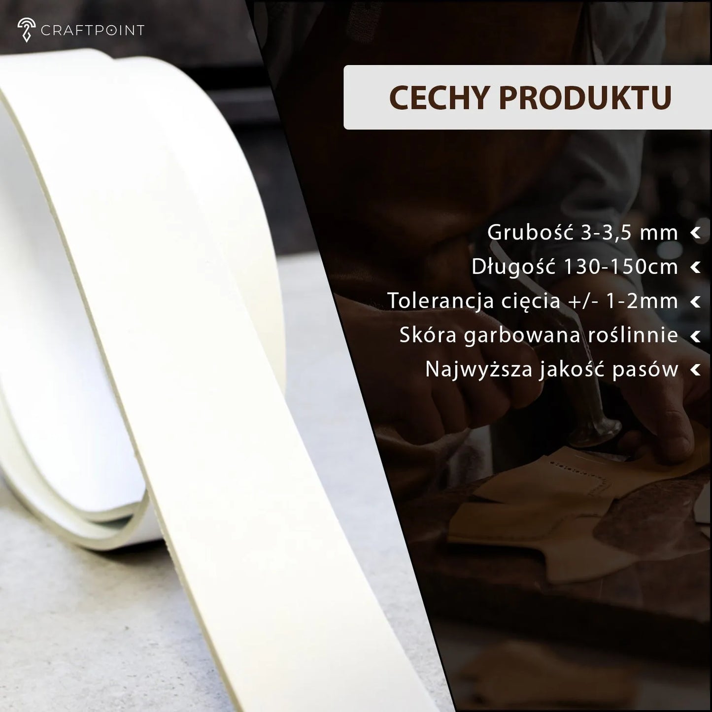 Pas ze skóry naturalnej 3,0-3,5mm, 140cm, 15-80mm - Biały – CraftPoint